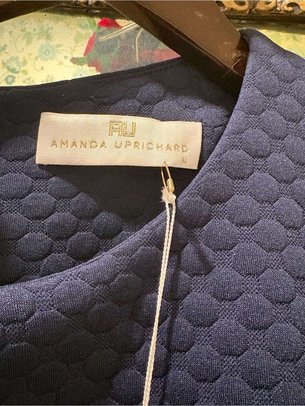 Amanda Uprichard Bluebell Dress Navy Textured Shift Mini Gold Zip Size M NWT - Picture 2 of 6